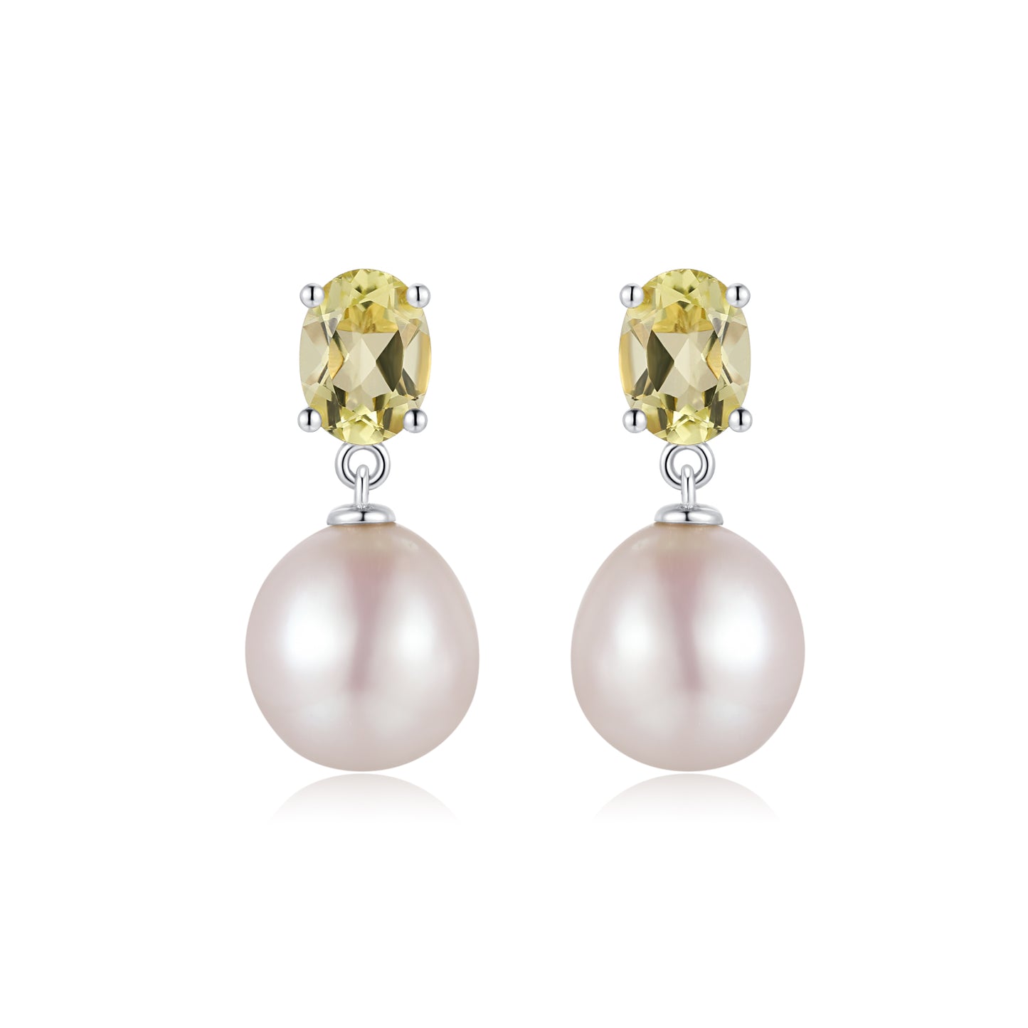 Sterling Silver Oval Lemon Quartz Pearl Earrings