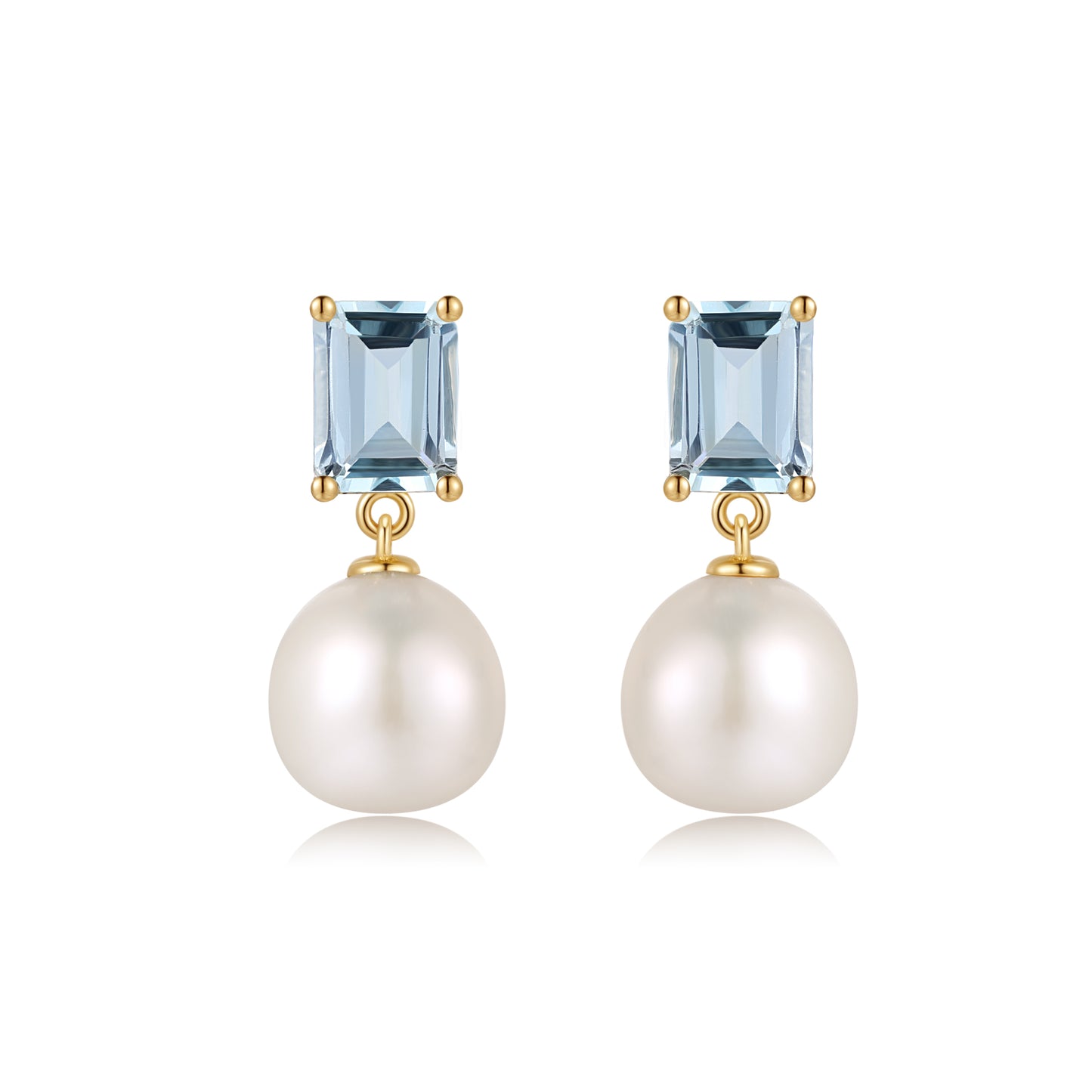 18K Gold Vermeil Rectangle Topaz Pearl Earrings