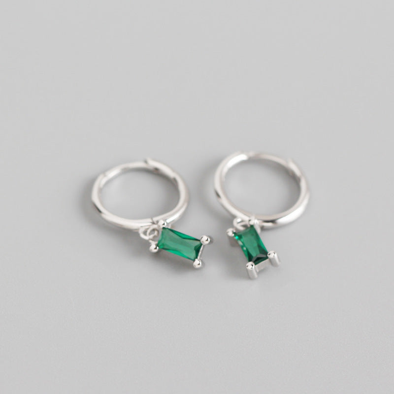 Sterling Silver Hoop Earring with green CZs