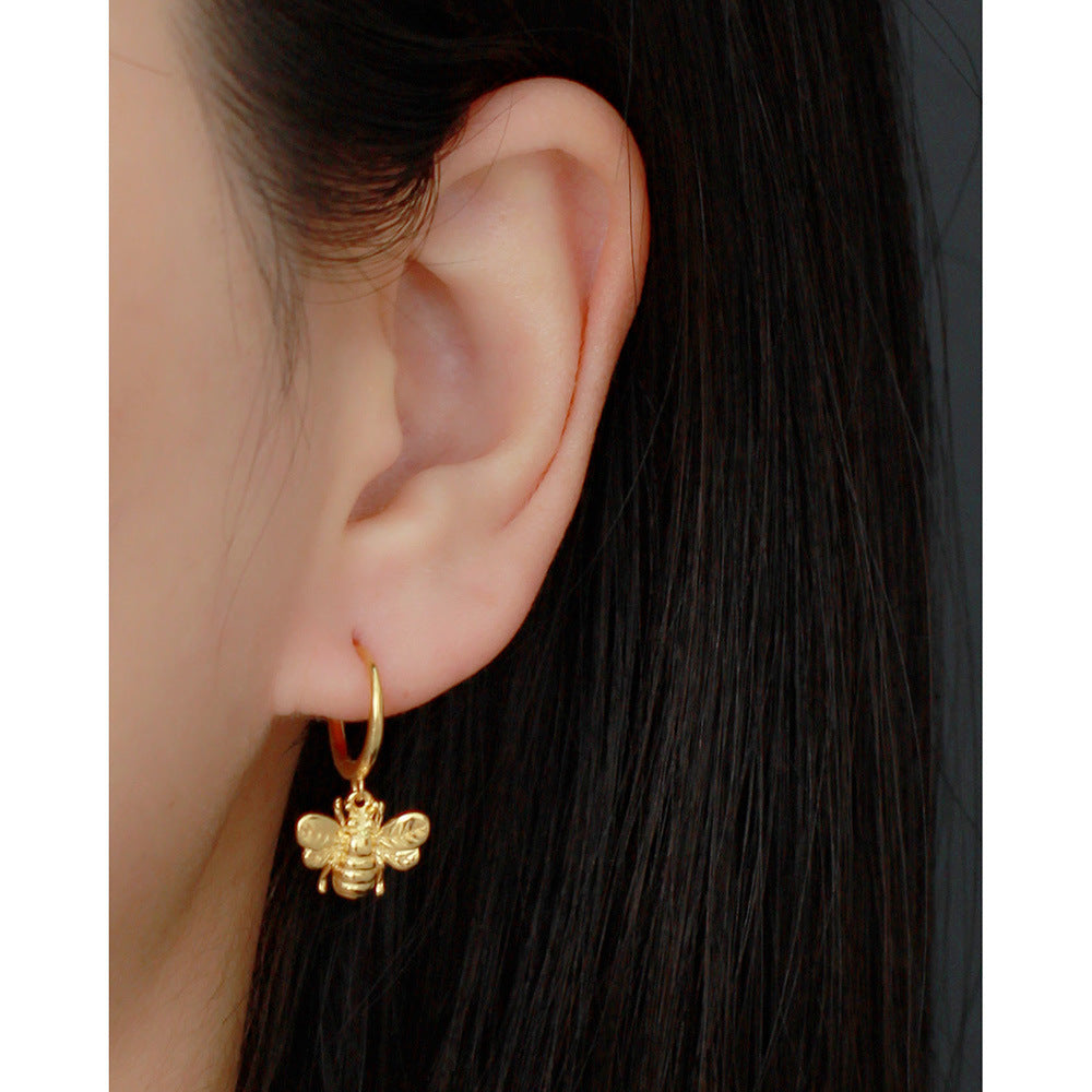 Sterling Silver with gold plated Huggie Earring Bee