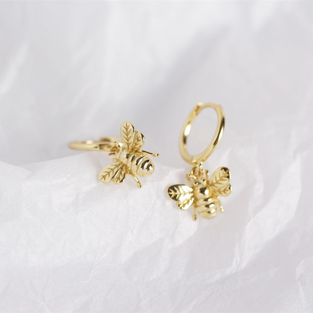 Sterling Silver with gold plated Huggie Earring Bee