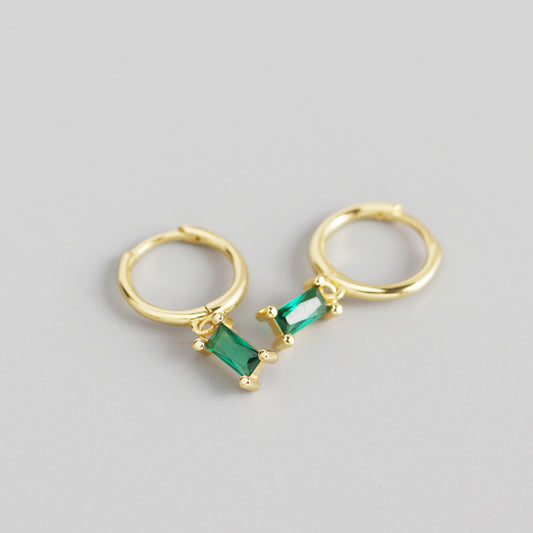 Sterling Silver with gold plated Hoop Earring with green CZs