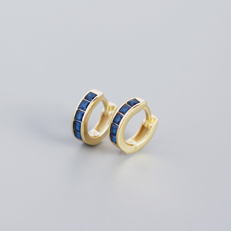 Sterling Silver with gold plated Huggie Earring with blue CZ