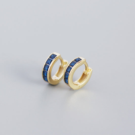 Sterling Silver with gold plated Huggie Earring with blue CZ