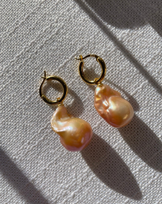 Large Baroque Freshwater Pearl Hoop  Earring