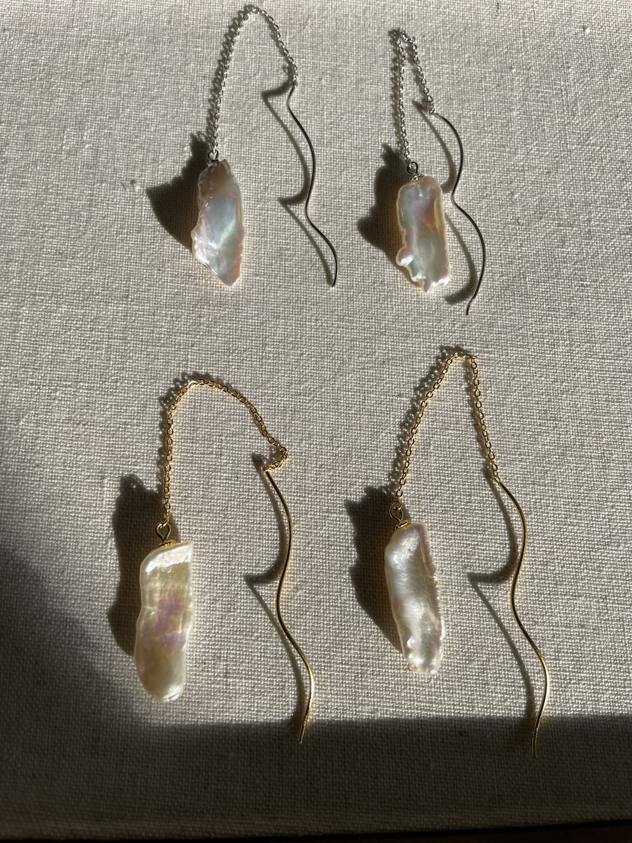 Long thread Feather Pearl Earring