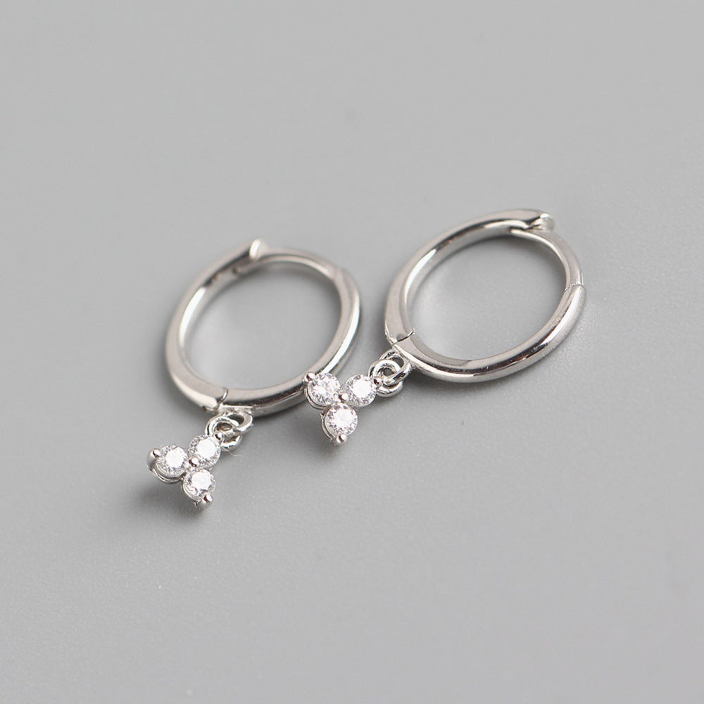 Sterling Silver Hoop Earrings - 3 CZS Silver