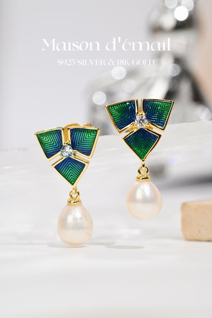 Earring | Enamel and Pearl
