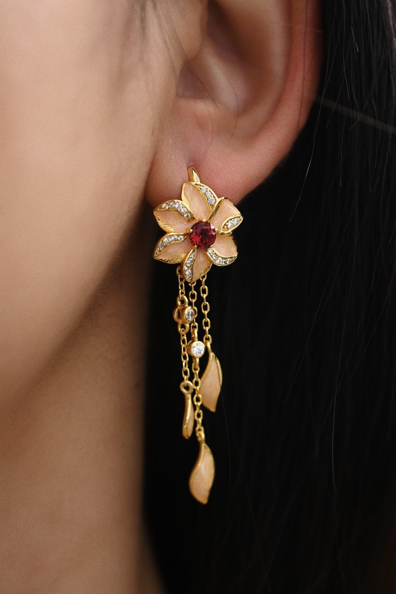 Earring | Enamel and Garnet