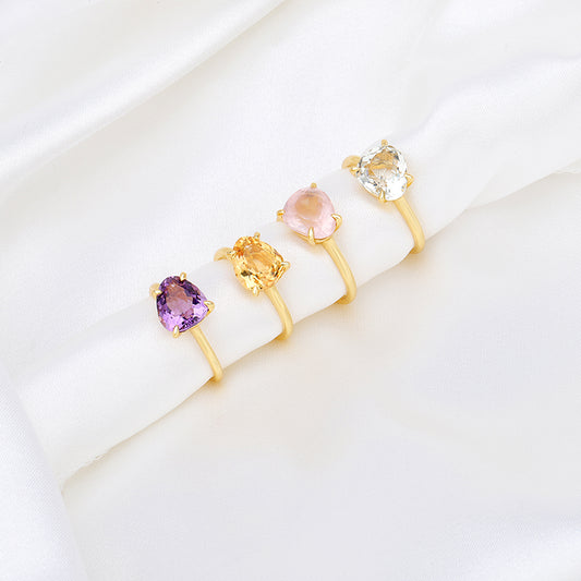 18K Gold Plated Pear Amethyst Ring