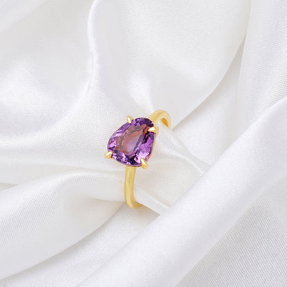 18K Gold Plated Pear Amethyst Ring