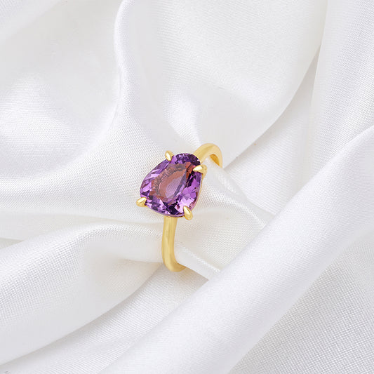 18K Gold Plated Pear Amethyst Ring
