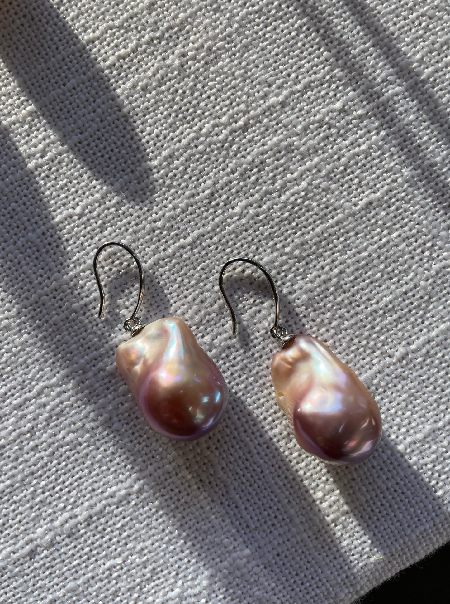 Large Purple Baroque Freshwater Pearl Shepherd Hoop Earring