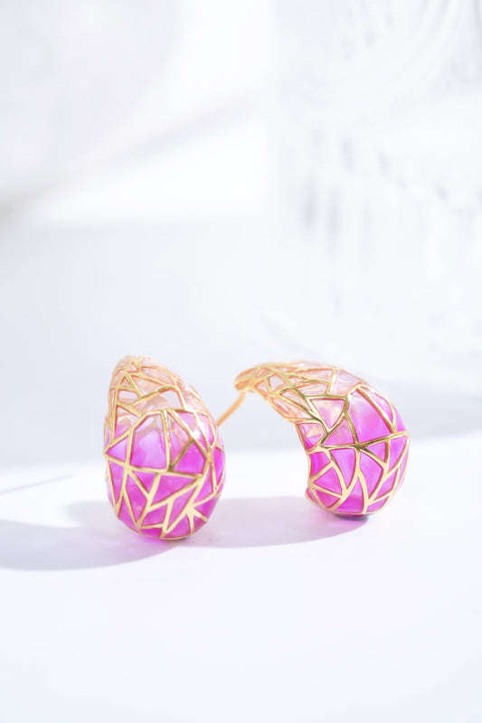 Earring | Transparent Enamel Tear-drop Shape Pink color