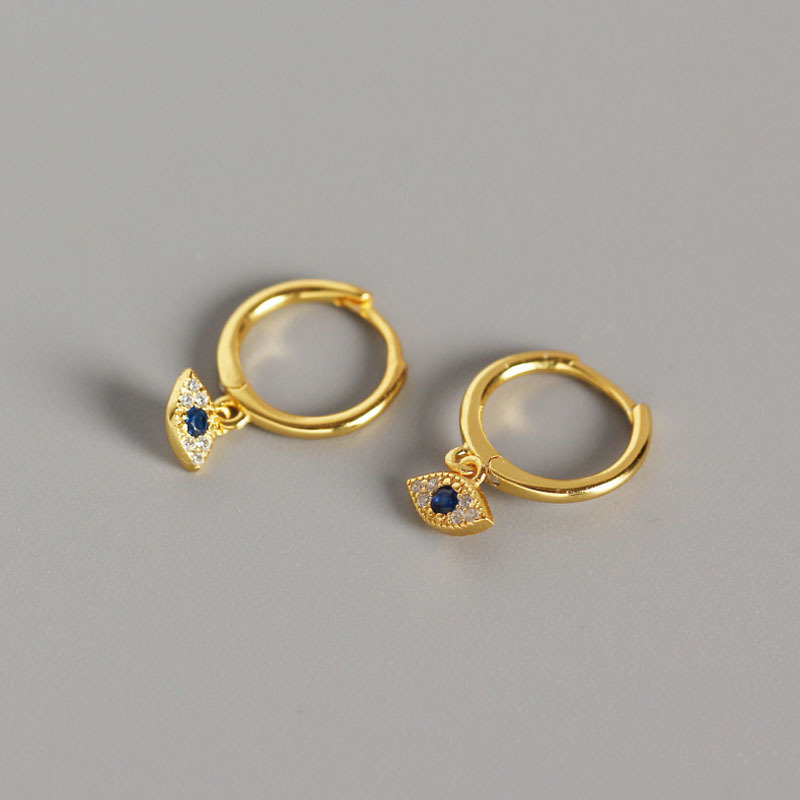 Sterling Silver Hoop Earrings - Evil Eye Gold