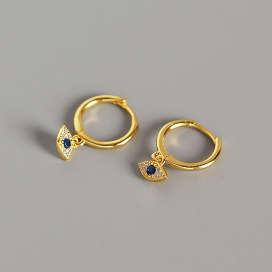 Sterling Silver Hoop Earrings - Evil Eye Gold