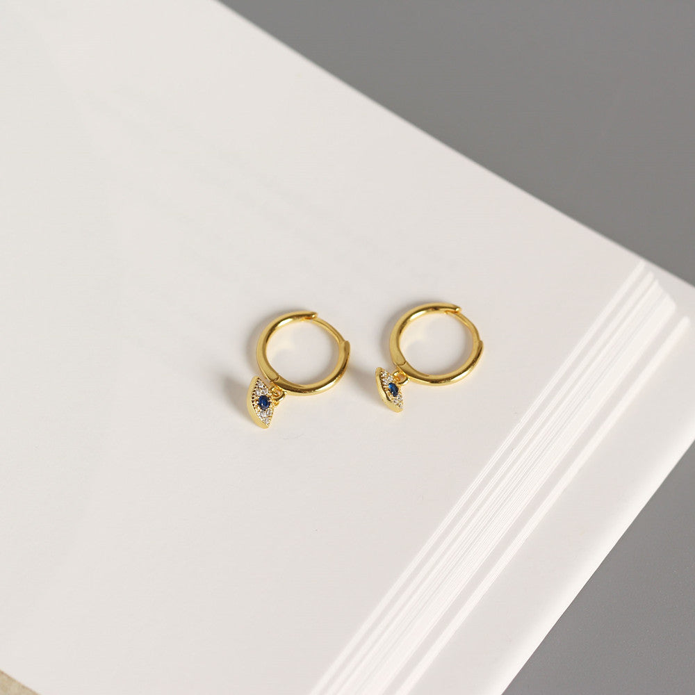 Sterling Silver Hoop Earrings - Evil Eye Gold