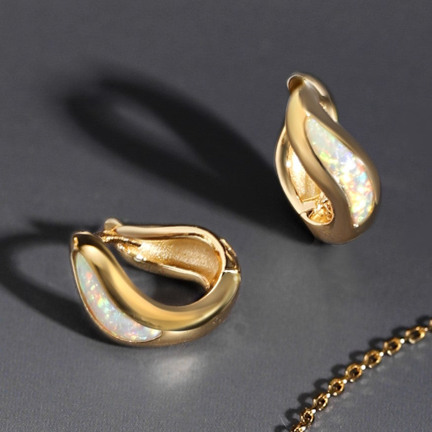 Wave Opal | 14k Gold Vermeil Hoop  Earrings